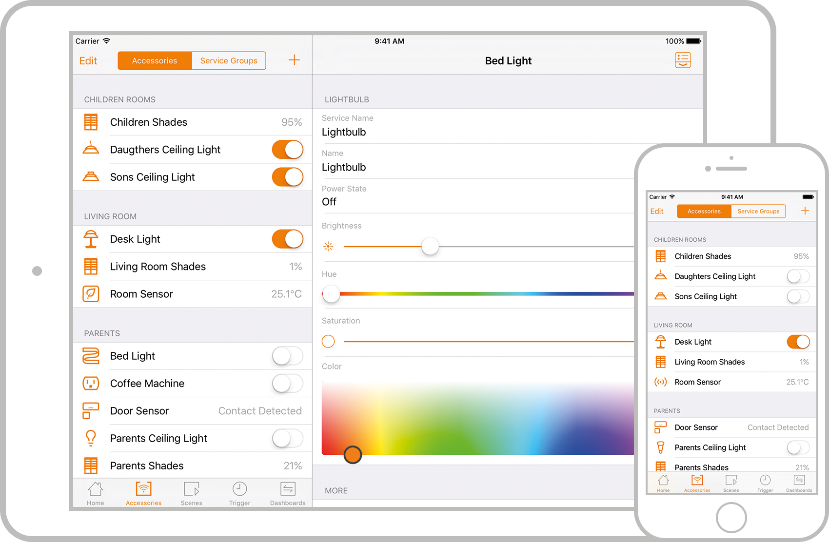 iPad and iPhone showing a screenshot of the app.